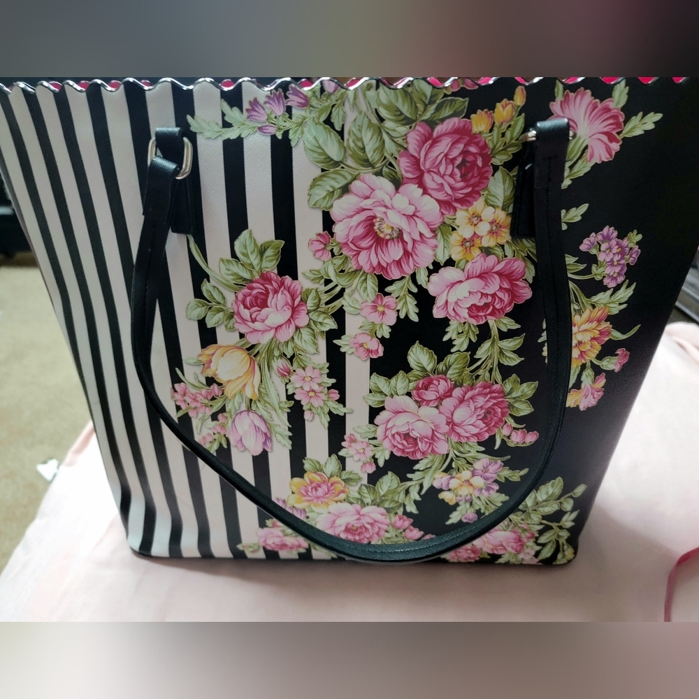 Betsy Johnson Striped Floral Tote Bag